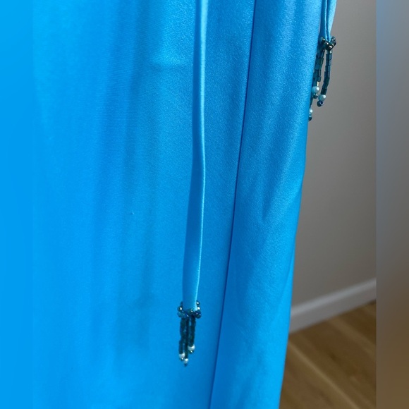 Vintage Y2K Cache Satin Beaded Strapless Long Blue Lace Up Back Dress Size 5/6 - Picture 7 of 12